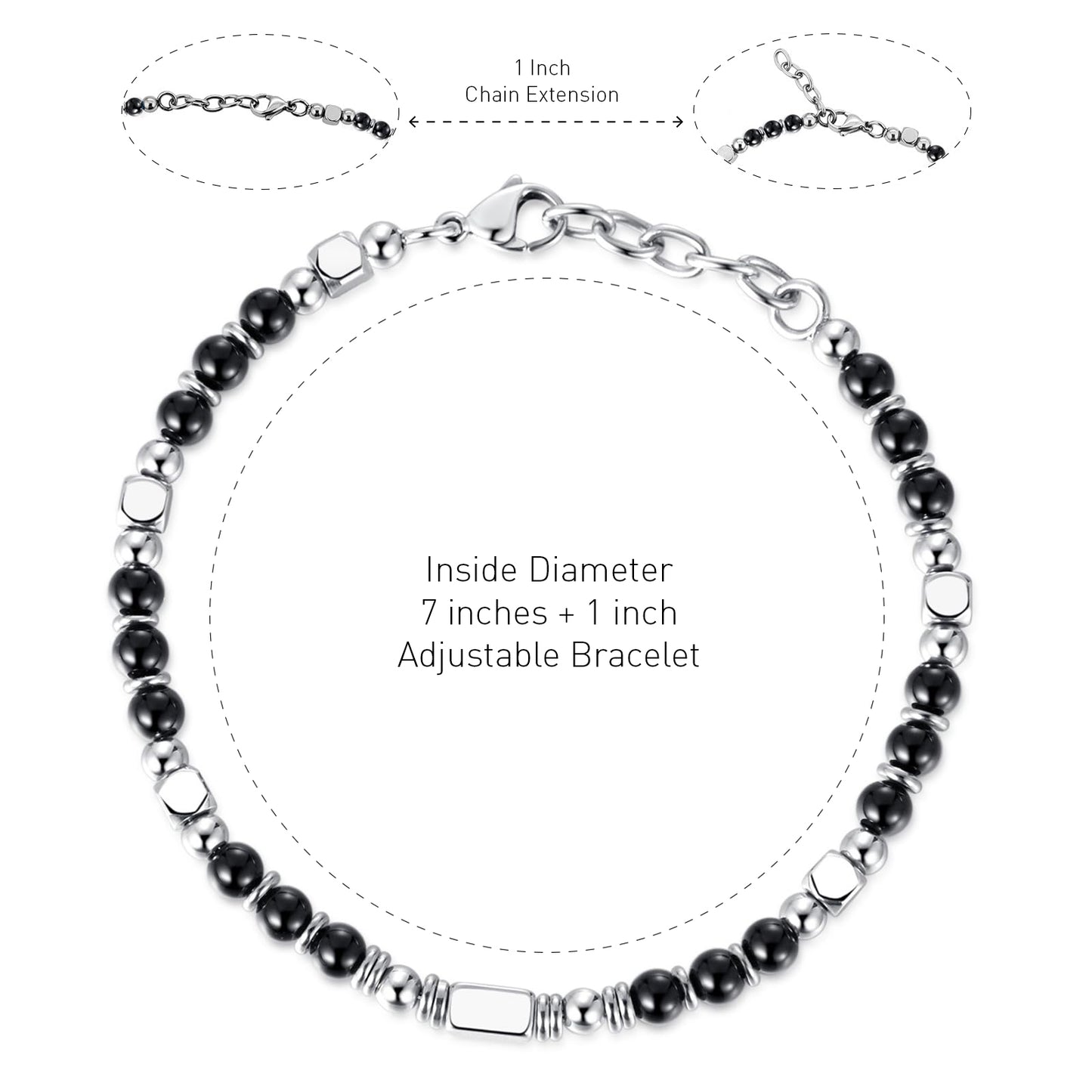 Adjustable Black Obsidian Bracelet Boho Style