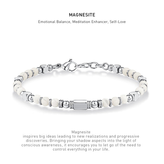 A 7 inch 4mm Magnesite bracelet with stone energy meaning description.