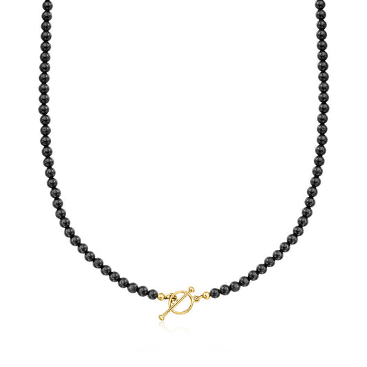 Black Obsidian Bead Toggle Necklace