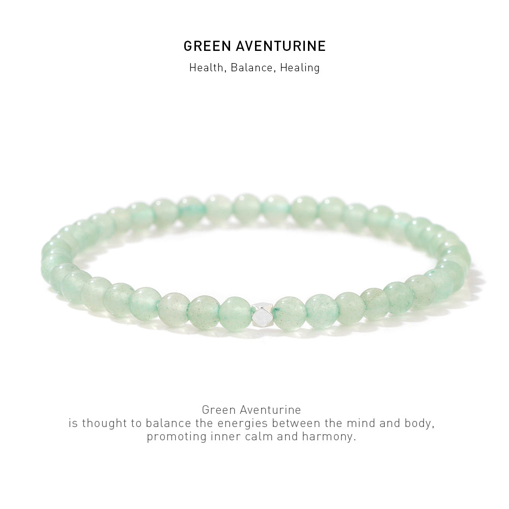 A 7.5inch 4mm Green Aventurine elastic bracelet with stone energy meaning description.