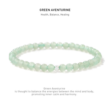 A 7.5inch 4mm Green Aventurine elastic bracelet with stone energy meaning description.