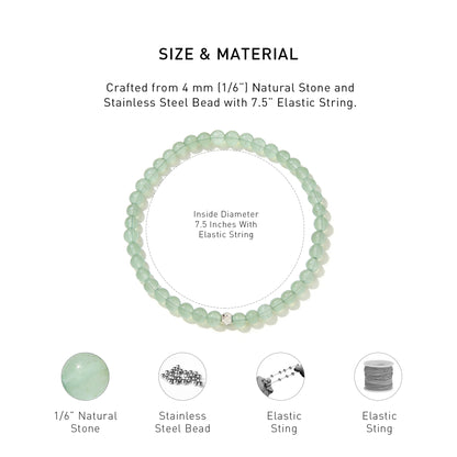 A diagram showing the material and size of Green Aventurine Elastic Beaded Energy bracelet.