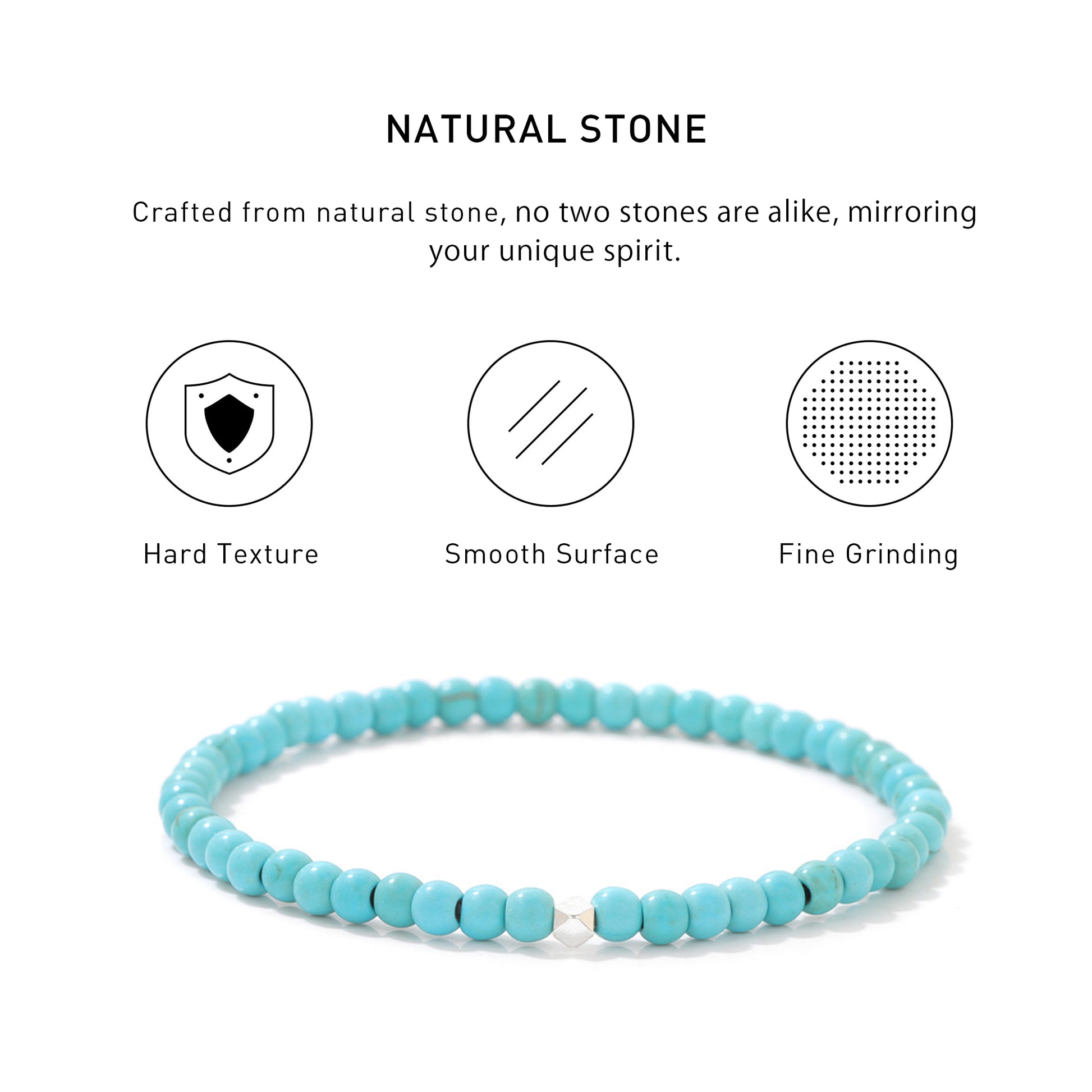 Turquoise Elastic Beaded Energy Bracelets with hard texture, smooth surface, fine grinding and spiritual meaning.