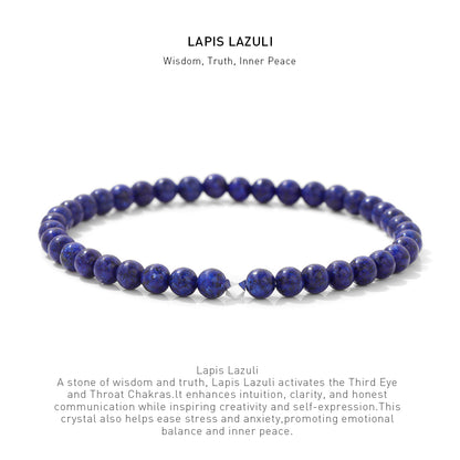 A 7.5inch 4mm Lapis Lazuli elastic bracelet with stone energy meaning description.