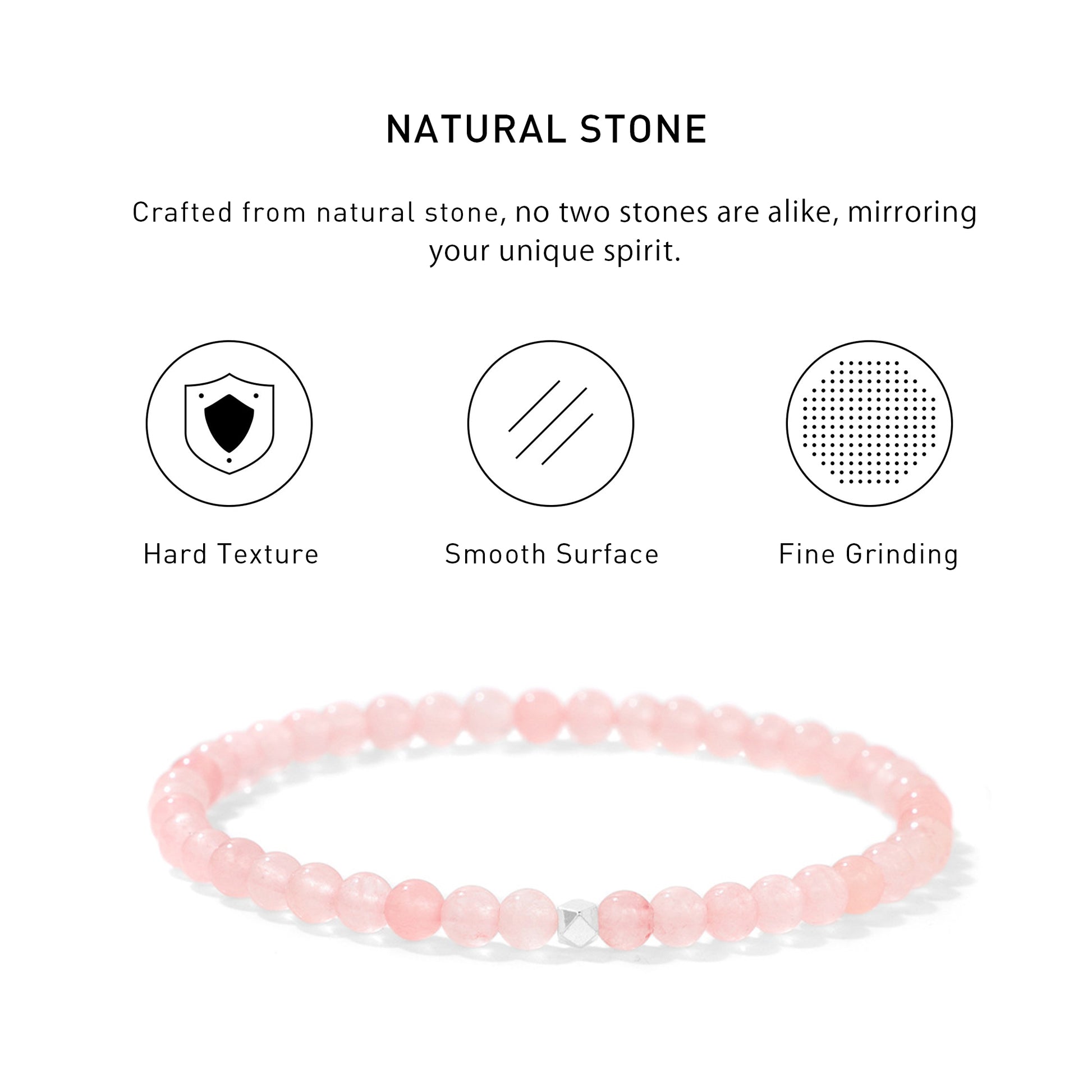 Rose Quartz Elastic Beaded Energy Bracelets with hard texture, smooth surface, fine grinding and spiritual meaning.