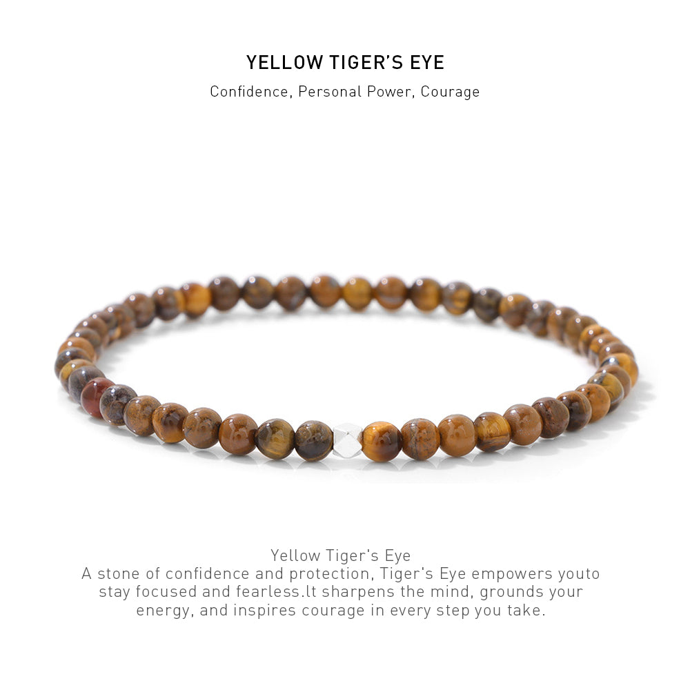A 7.5inch 4mm Tiger's Eye elastic bracelet with stone energy meaning description.