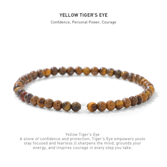 A 7.5inch 4mm Tiger's Eye elastic bracelet with stone energy meaning description.