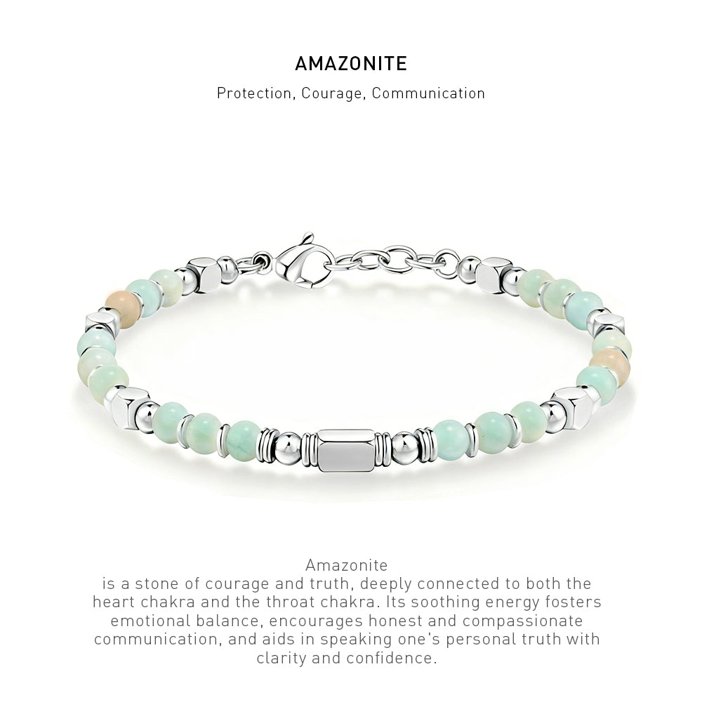 A 7 inch 4mm Amazonite bracelet with stone energy meaning description.