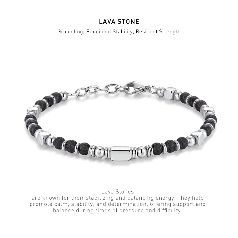 A 7 inch 4mm Lava Stone bracelet with stone energy meaning description.