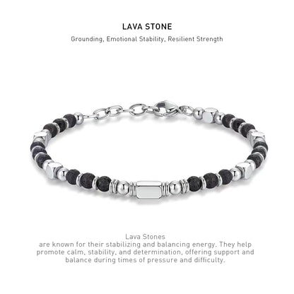 A 7 inch 4mm Lava Stone bracelet with stone energy meaning description.