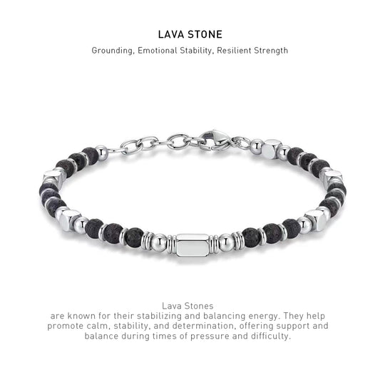 A 7 inch 4mm Lava Stone bracelet with stone energy meaning description.