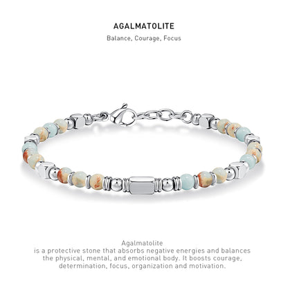 A 7 inch 4mm Agalmatolite bracelet with stone energy meaning description 