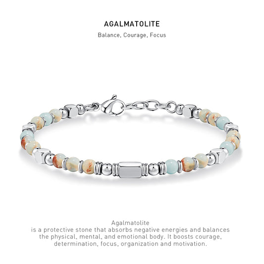 A 7 inch 4mm Agalmatolite bracelet with stone energy meaning description 