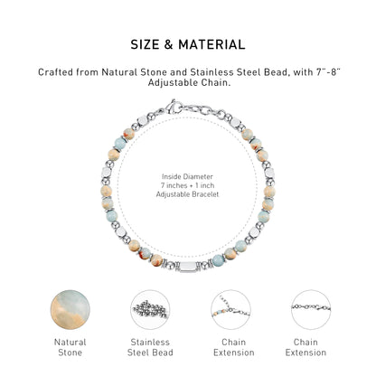 An diagram showing the mateiral and size of an adjustable agalmatolite bracelet.