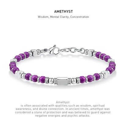 A 7 inch 4mm amethyst bracelet with stone energy meaning description.