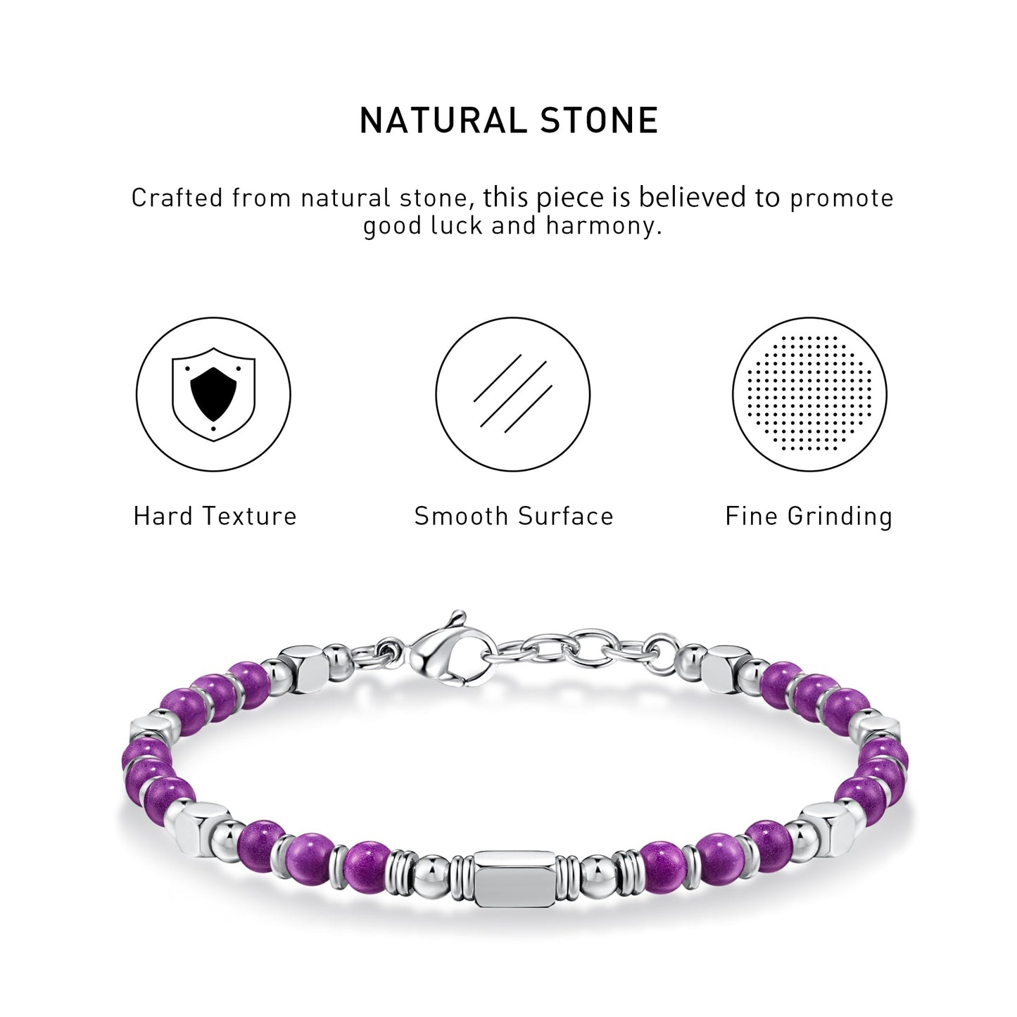 Boho Style Adjustable amethyst Bracelet with hard texture, smooth surface, fine grinding and spiritual meaning.