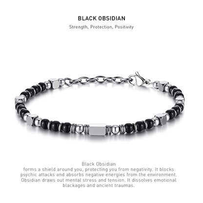 A 7 inch 4mm Black Obsidian bracelet with stone energy meaning description.