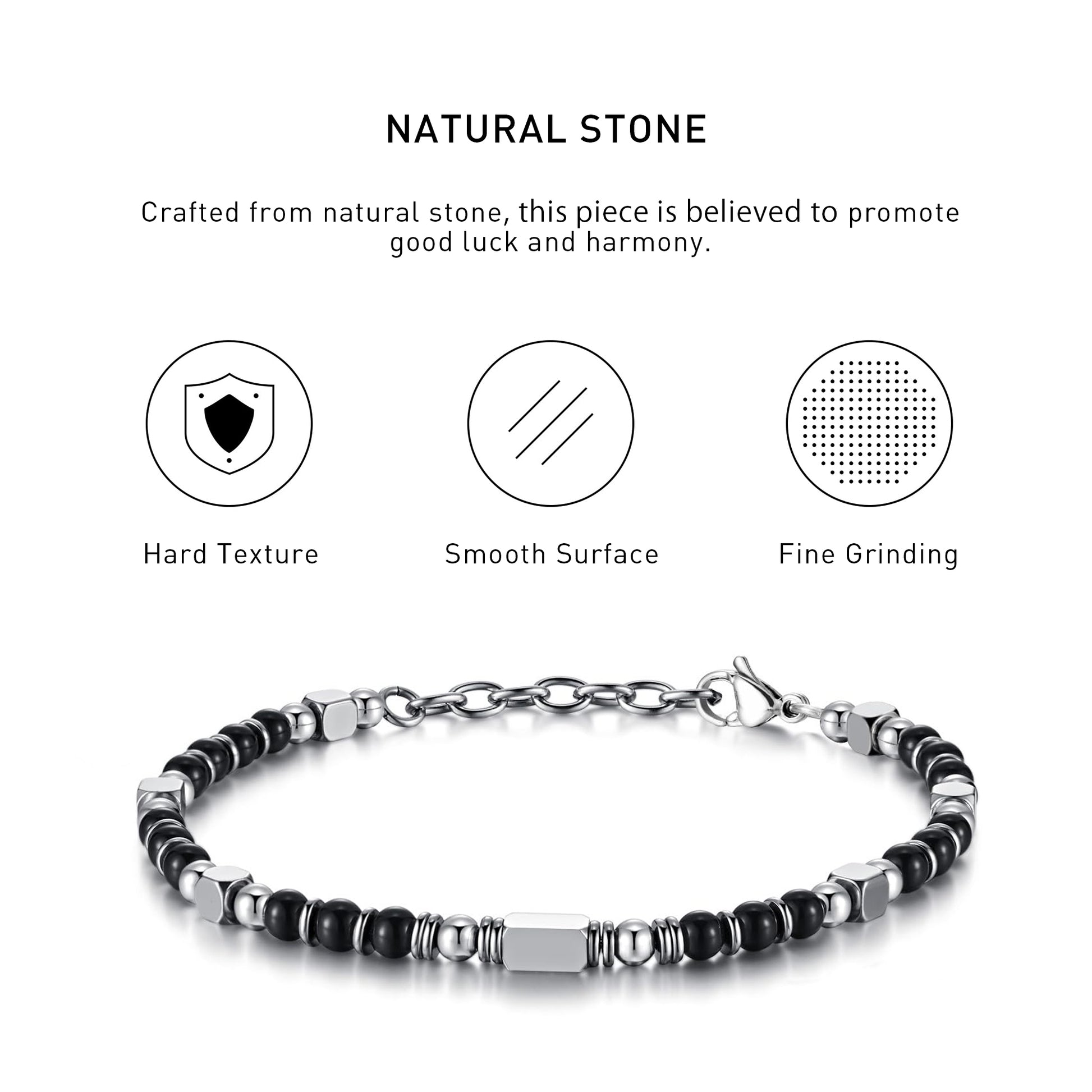Boho Style Adjustable black obsidian Bracelet with hard texture, smooth surface, fine grinding and spiritual meaning.