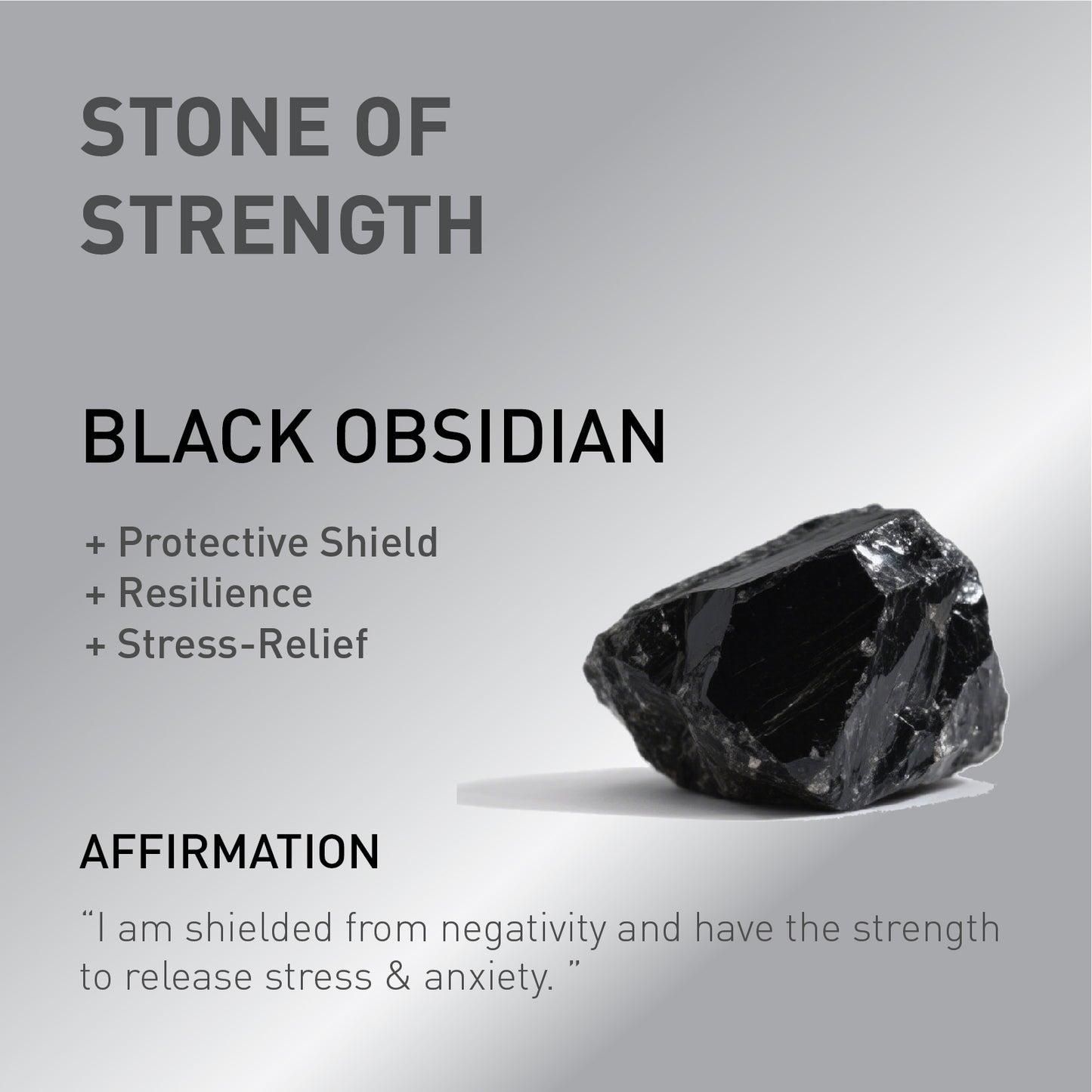 a card showing the spiritual meaning of Black Obsidian stone.