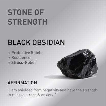 a card showing the spiritual meaning of Black Obsidian stone.