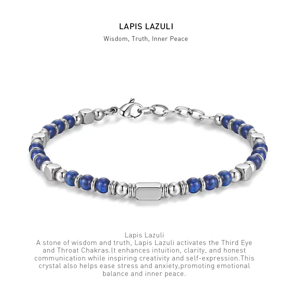 A 7 inch 4mm Lapis Lazuli bracelet with stone energy meaning description.