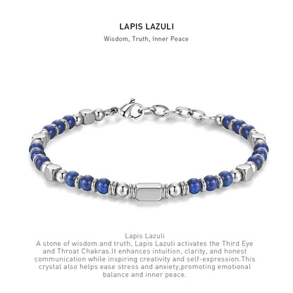 A 7 inch 4mm Lapis Lazuli bracelet with stone energy meaning description.