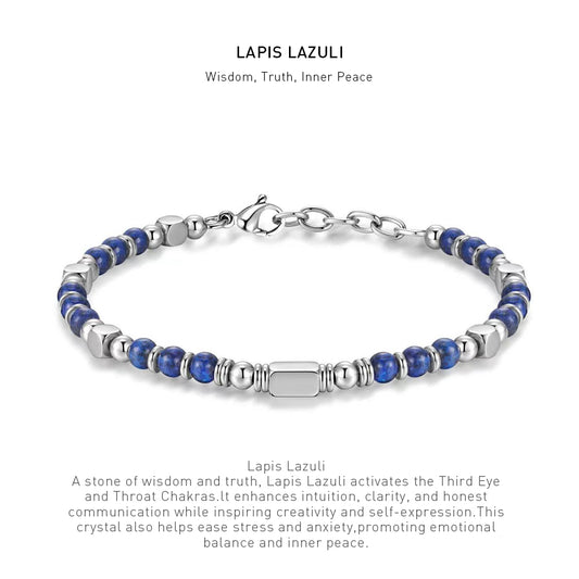 A 7 inch 4mm Lapis Lazuli bracelet with stone energy meaning description.