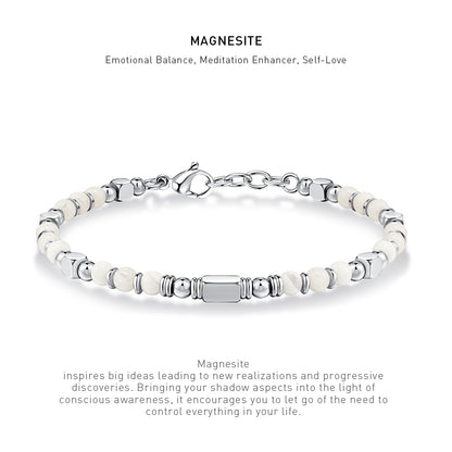 A 7 inch 4mm Magnesite bracelet with stone energy meaning description.
