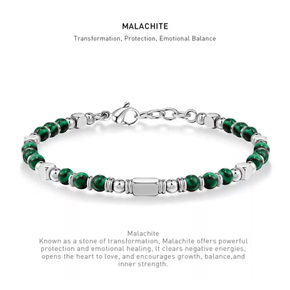 A 7 inch 4mm Malachite bracelet with stone energy meaning description.