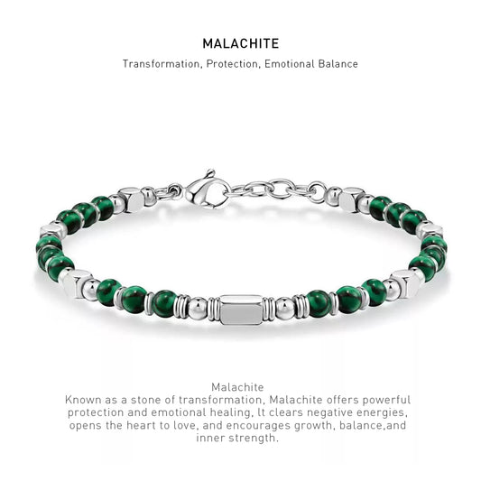 A 7 inch 4mm Malachite bracelet with stone energy meaning description.