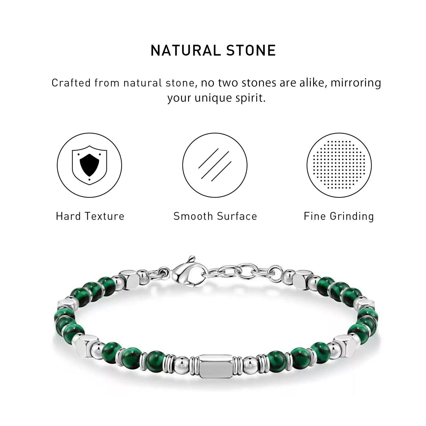 Boho Style Adjustable Malachite Bracelet with hard texture, smooth surface, fine grinding and spiritual meaning.