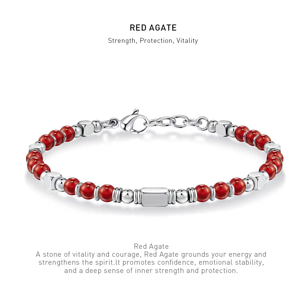 A 7 inch 4mm Red Agate bracelet with stone energy meaning description.