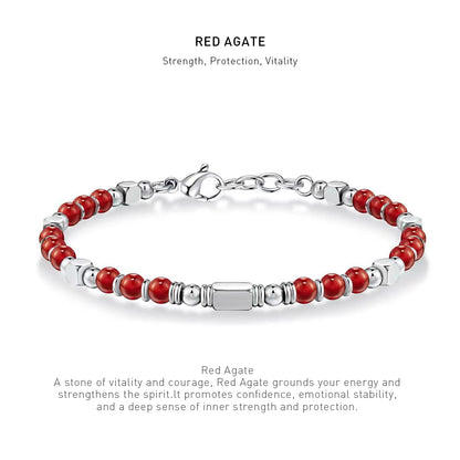 A 7 inch 4mm Red Agate bracelet with stone energy meaning description.
