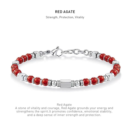 A 7 inch 4mm Red Agate bracelet with stone energy meaning description.