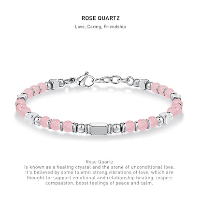 A 7 inch 4mm rose quartz bracelet with stone energy meaning description.