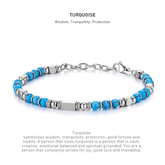 A 7 inch 4mm Turquoise bracelet with stone energy meaning description.