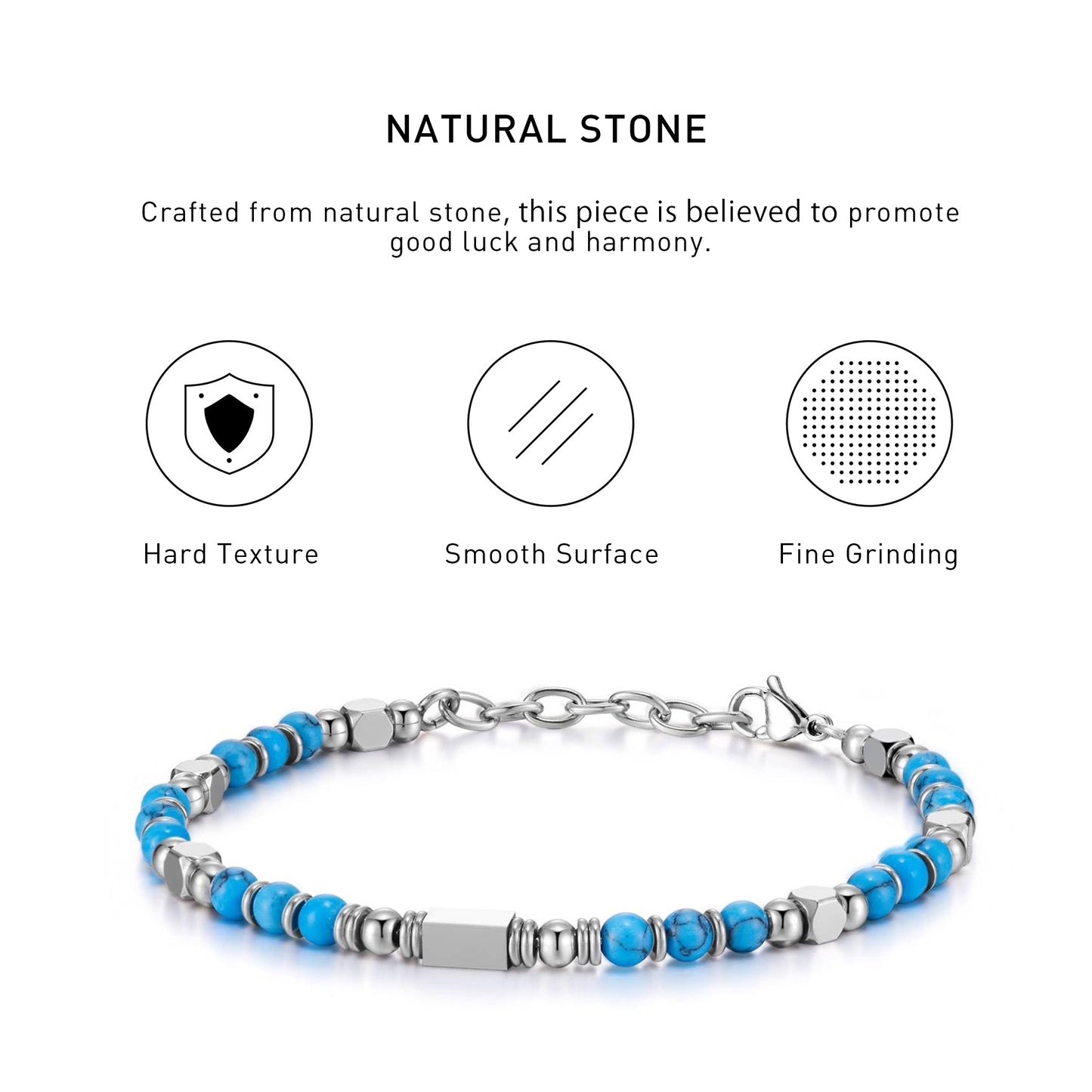 Boho Style Adjustable turquoise Bracelet with hard texture, smooth surface, fine grinding and spiritual meaning.