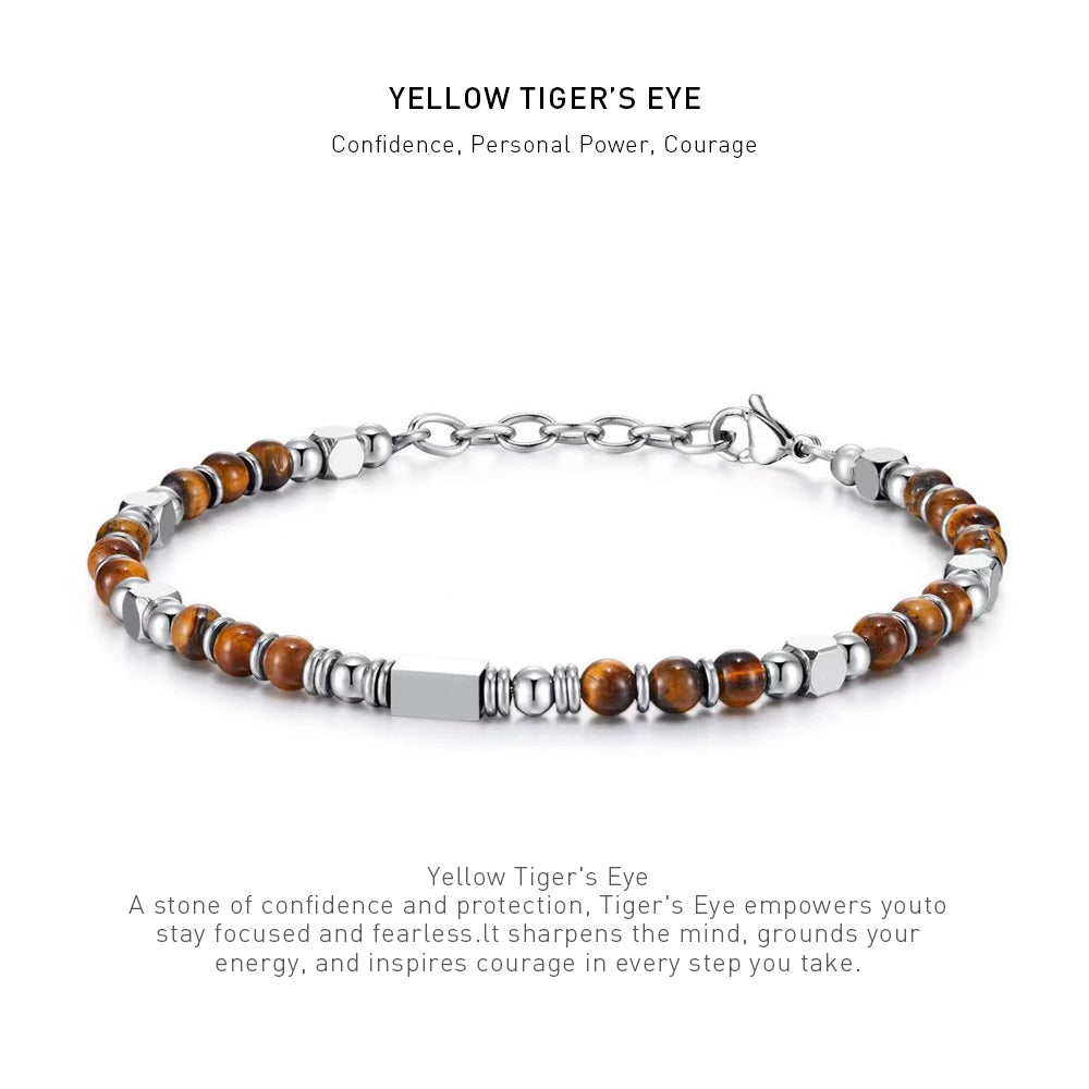 A 7 inch 4mm Yellow Tiger's Eye bracelet with stone energy meaning description.