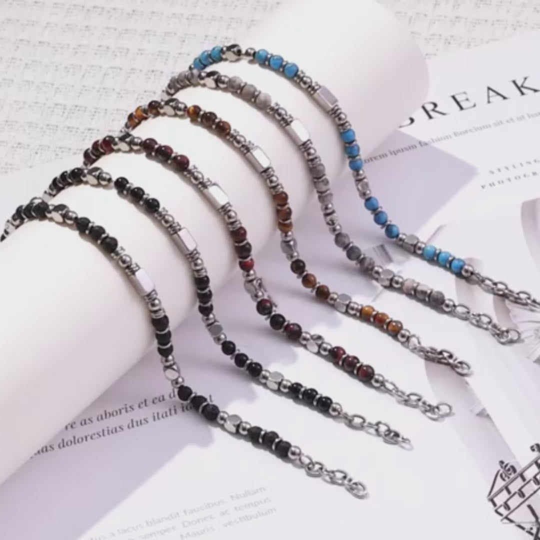 360 degree showcase of a set of boho nature stone bracelet